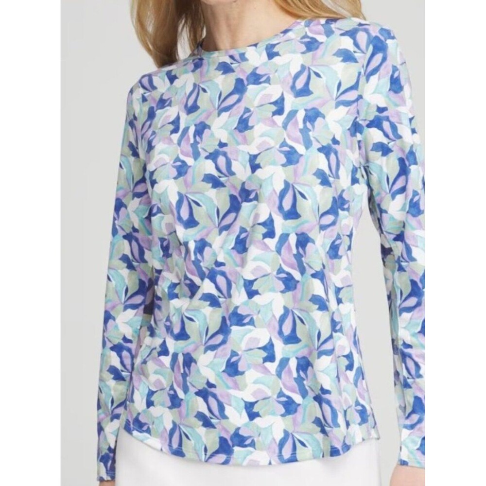 Chicos Floral Top Sz Small Colorful UPF Petals Long Sleeved Top Beach Summer
